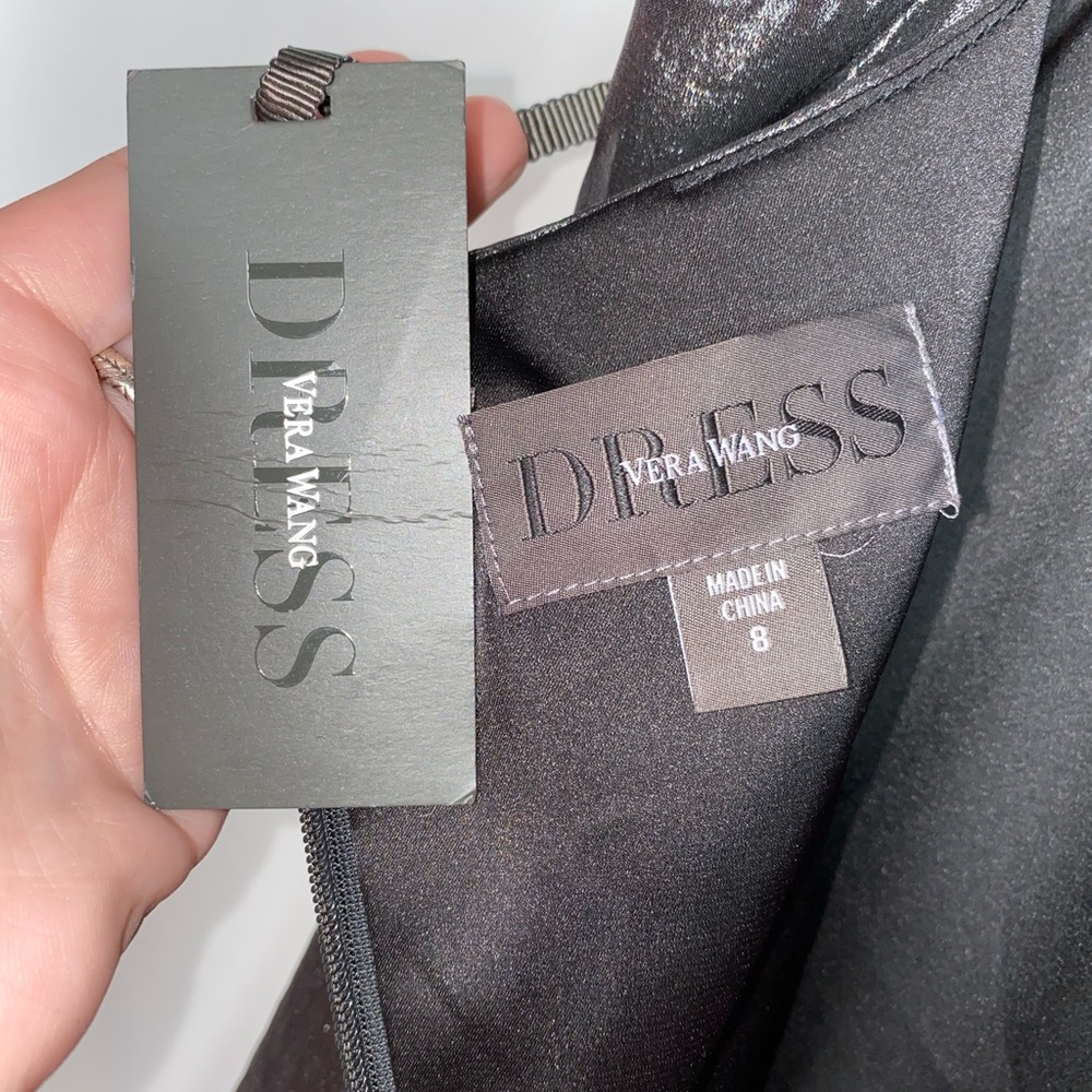 NEW Vera Wang Metallic Black Silver Evening Chiffon Dress $368 - Picture 5 of 8